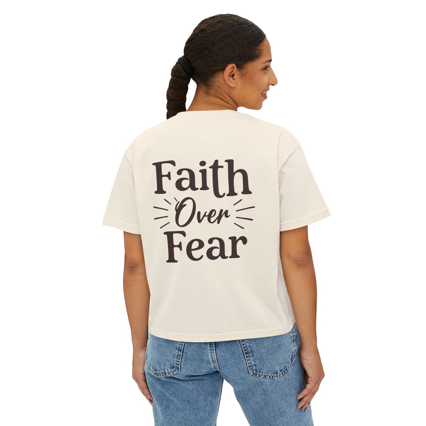 Faith Over Fear Women's Boxy Tee — Covered Christian Scripture Shirt