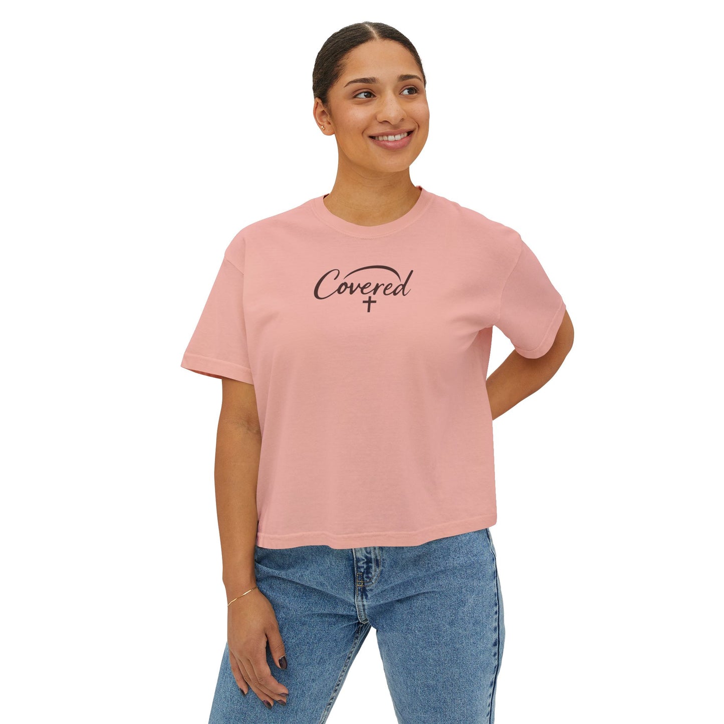 Faith Over Fear Women's Boxy Tee — Covered Christian Scripture Shirt