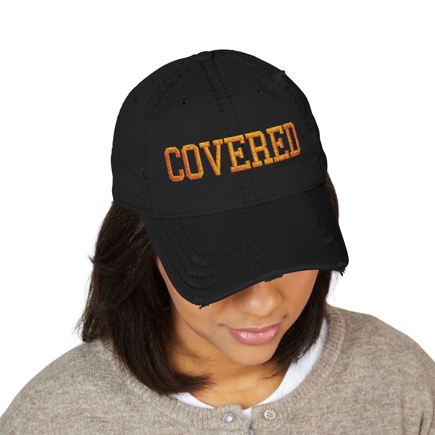 Covered Embroidered Distressed Dad Hat