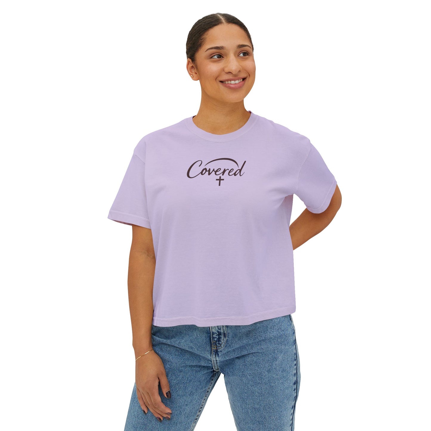 Faith Over Fear Women's Boxy Tee — Covered Christian Scripture Shirt