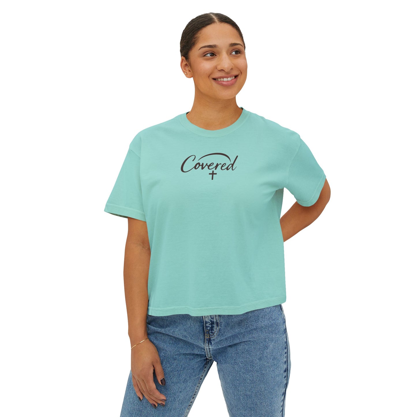 Faith Over Fear Women's Boxy Tee — Covered Christian Scripture Shirt