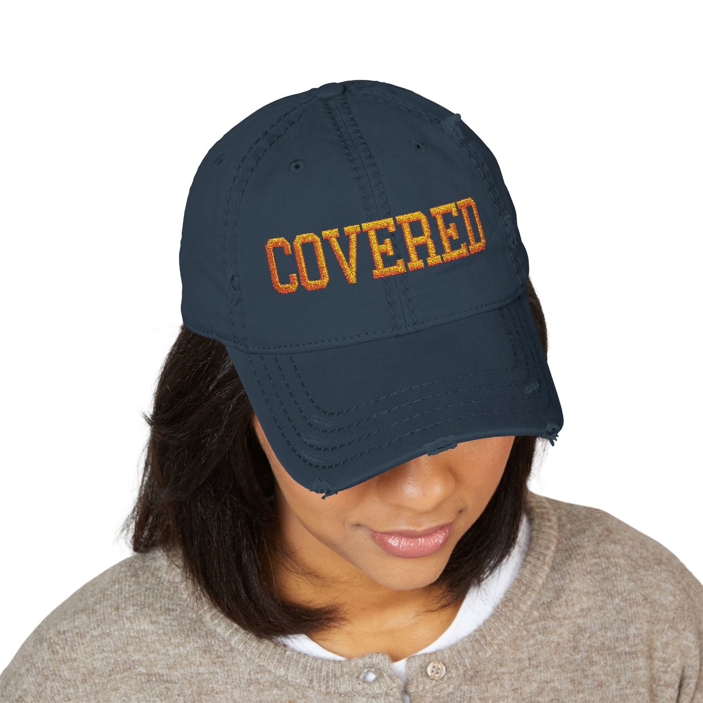 Covered Embroidered Distressed Dad Hat