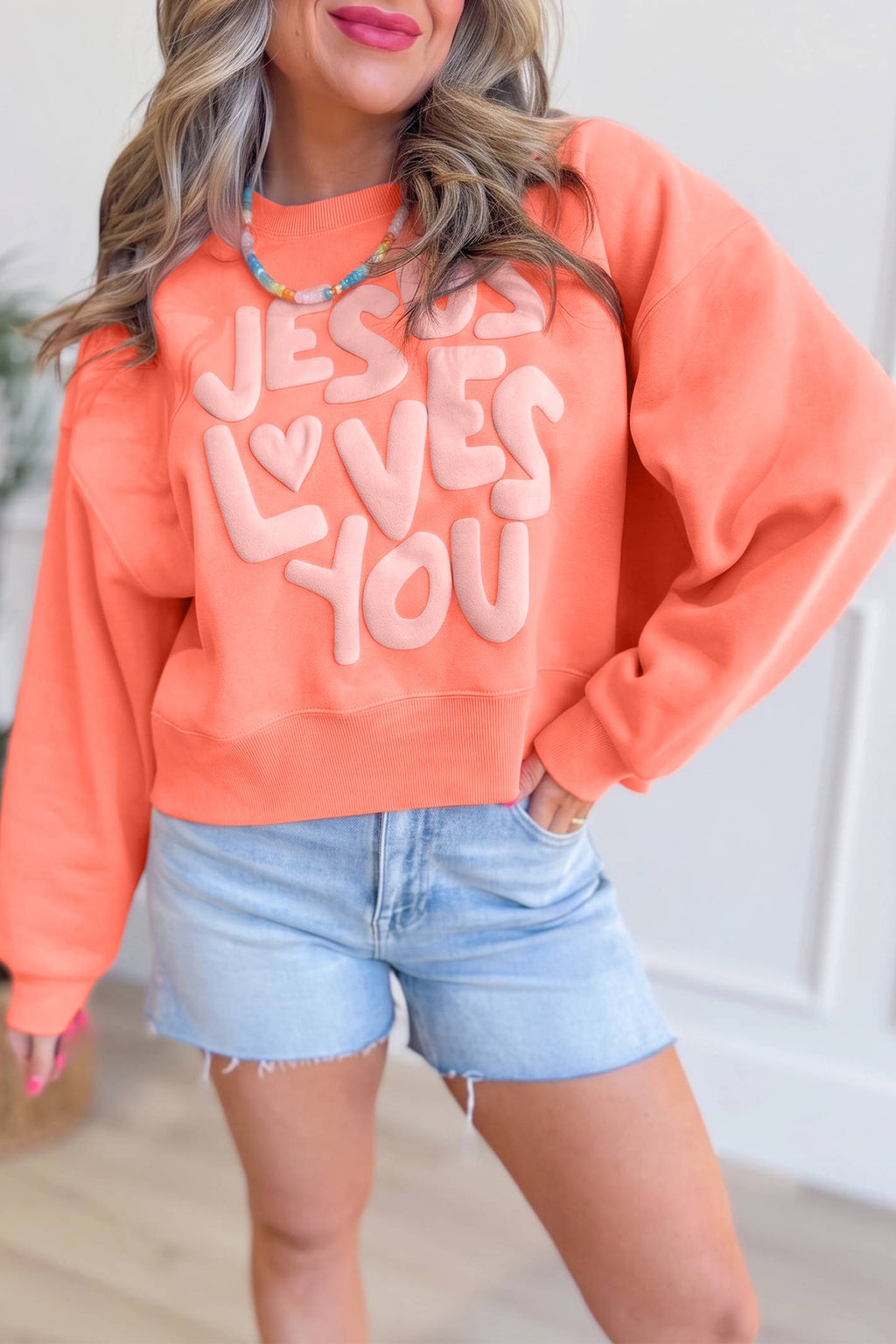 Jesus Loves You Coral Sweatshirt