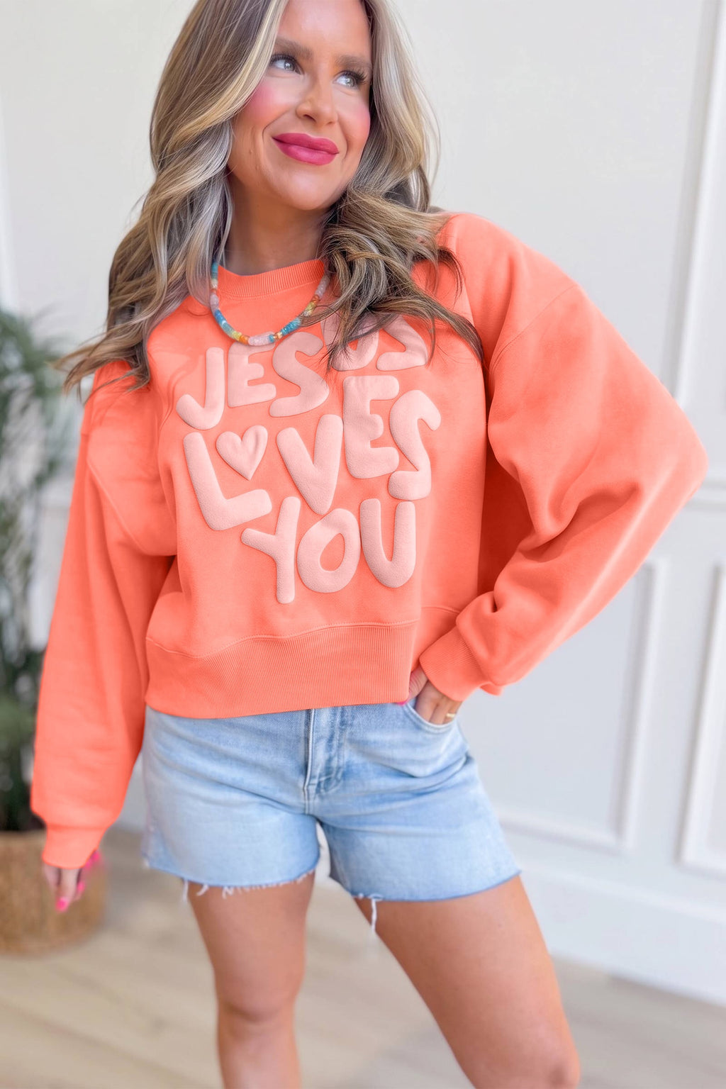 Jesus Loves You Coral Sweatshirt