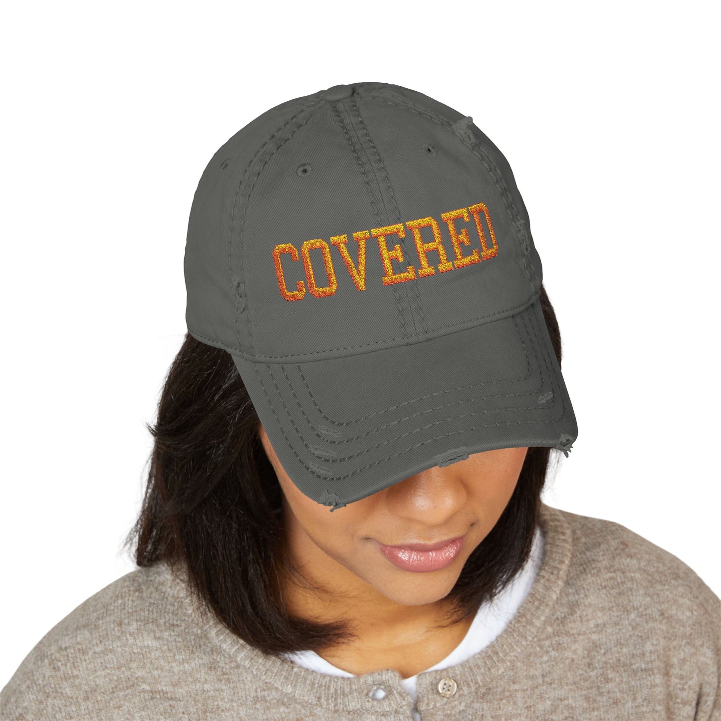 Covered Embroidered Distressed Dad Hat