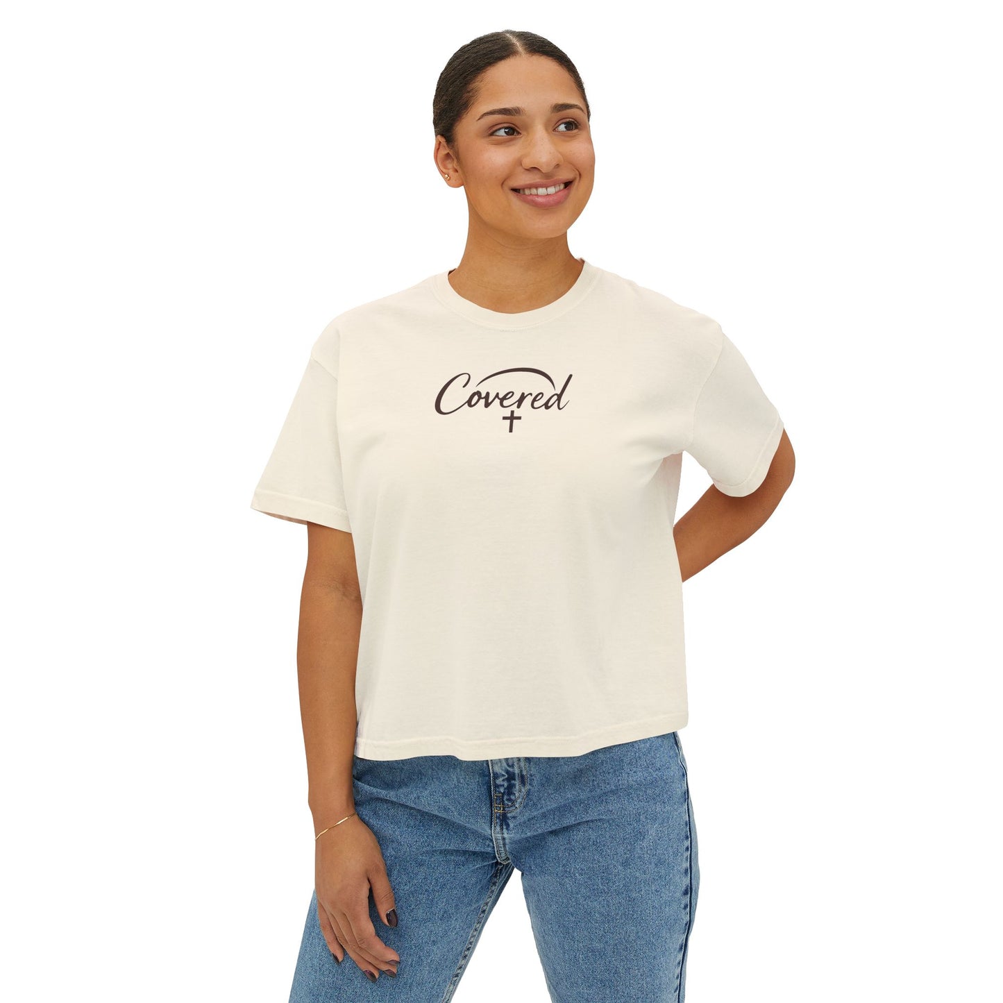 Faith Over Fear Women's Boxy Tee — Covered Christian Scripture Shirt