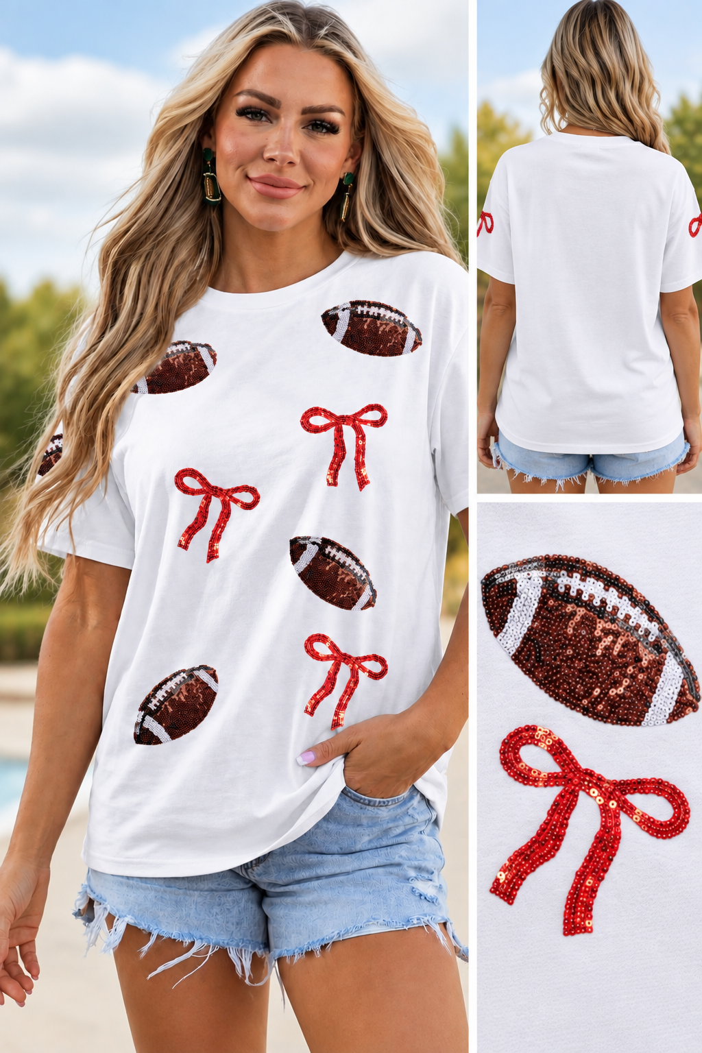 Football & Bows Sequin Tee 🏈🎀