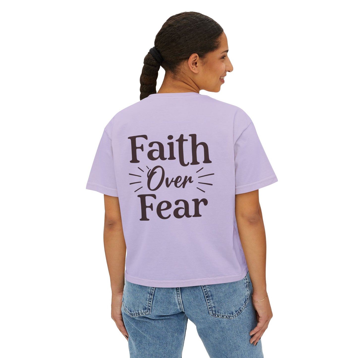 Faith Over Fear Women's Boxy Tee — Covered Christian Scripture Shirt