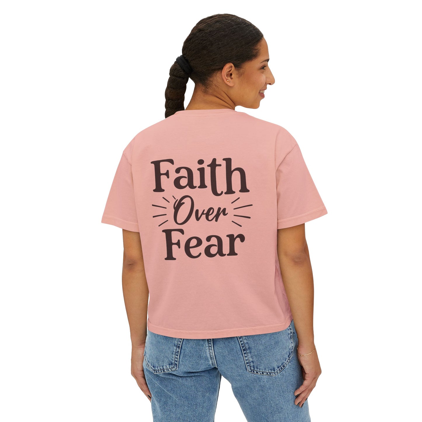 Faith Over Fear Women's Boxy Tee — Covered Christian Scripture Shirt